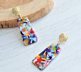 Multi Color Lucite Acrylic Terrazzo Dangle Womens Statement Earrings - Nevaeh