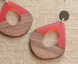 Yellow Red Lucite Wood Statement Earrings Big Acrylic Earrings - Veronique