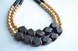 Gold Black Wood Beaded Chunky Multi Strand Statement Necklace - Riley
