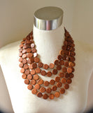 Wood Brown Beaded Chunky Multi Strand Statement Necklace - Charlotte