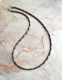 Black Gray Mens Beaded Jade Hematite Thin Necklace - Collins