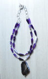 Purple Statement Necklace, Pendant Necklace, Bead Necklace, Long Stone Necklace