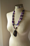 Purple Statement Necklace, Pendant Necklace, Bead Necklace, Long Stone Necklace