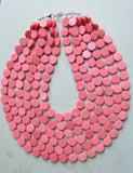 Pink Wood Bead Chunky Multi Strand Statement Necklace - Charlotte