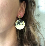 Black White Brown Wood Lucite Big Large Dangle Statement Earrings - Orville