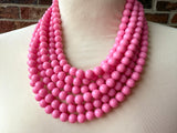 Bubblegum Pink Acrylic Lucite Bead Chunky Statement Necklace - Alana
