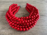 Red Choker Beaded Acrylic Multi Strand Statement Necklace - Alana