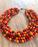 Fall Colors Rhinestone Beaded Acrylic Chunky Statement Necklace - Emma