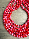 Red White Acrylic Lucite Big Bead Chunky Multi Strand Necklace - Alana