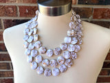 White Gold Acrylic Beaded Chunky Statement Necklace - Charlotte
