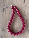 Garnet Red Acrylic Beaded Short Lucite Statement Necklace - Betty