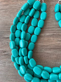 Turquoise Green Lucite Acrylic Chunky Multi Strand Statement Necklace - Lauren