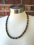 Mens Brown Wood & Carved Jade Stone Beaded Necklace | Terrance | DLD Jewelry
