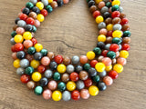 Multi Color Acrylic Bead Chunky Multi Strand Statement Necklace - Alana