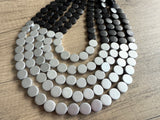 Black Silver Wood Beaded Statement Chunky Multi Strand Necklace - Regan