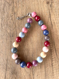 Multi Color Choker Acrylic Beaded Short Lucite Statement Necklace - Betty