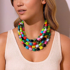 Colorful Lucite Acrylic Bead Chunky Statement Necklace Jewelry Women - Leslie