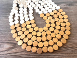 White Ivory Gold Wood Beaded Multi Strand Chunky Statement Necklace - Regan