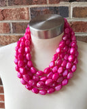 Hot Pink Acrylic Bead Multi Strand Statement Necklace - Penelope