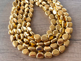 Shiny Gold Acrylic Statement Beaded Multi Strand Necklace - Nikki