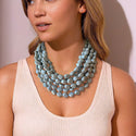 Pale Blue Lucite Acrylic Beaded Chunky Multi Strand Statement Necklace - Julianna