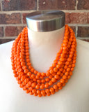 Orange Beaded Statement Acrylic Chunky Multi Strand Necklace - Beth