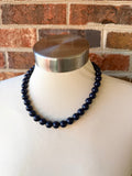 Navy Blue Big Acrylic Beaded Chunky Multi Strand Necklace - Alana