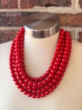Red Acrylic Lucite Big Bead Chunky Multi Strand Necklace - Alana