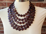 Brown Wood Beaded Multi Strand Chunky Statement Necklace - Charlotte