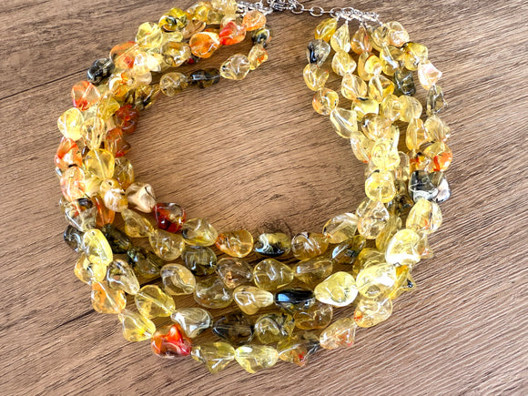 Yellow Black Acrylic Beaded Chunky Multi Strand Necklace - Ellison