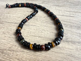Mens Black Wood Tigers Eye Beaded Stone Long Necklace - Mason