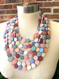 Pastel Multi Color Beaded Wood Multi Strand Chunky Statement Necklace - Charlotte