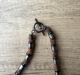 Gunmetal Brown Wood Metal Long Beaded Mens Necklace - Alphonso