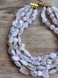White Gold Lucite Acrylic Beaded Statement Chunky Multi Strand Necklace - Valerie