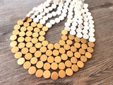 White Ivory Gold Wood Beaded Multi Strand Chunky Statement Necklace - Regan