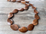 Brown Wood Beaded Long Chunky Boho Statement Necklace - Shelly