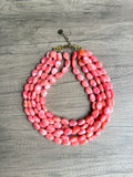 Coral Pink Orange Acrylic Beaded Multi Strand Statement Necklace - Lauren