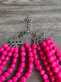 Hot Pink Beaded Statement Acrylic Chunky Lucite Multi Strand Necklace - Beth