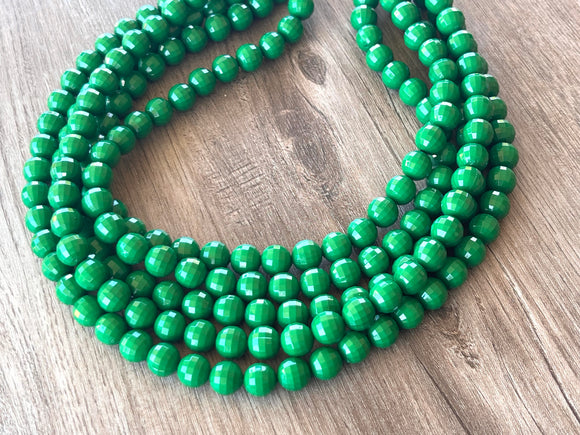 Green Faceted Big Bead Acrylic Lucite Chunky Multi Strand Necklace - Angelina