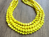 Yellow Acrylic Beaded Chunky Multi Strand Statement Necklace - Charlotte
