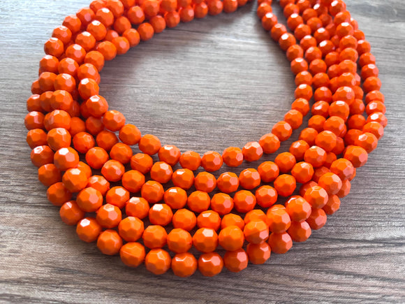 Orange Faceted Beaded Acrylic Lucite Multi Strand Statement Necklace - Evelyn