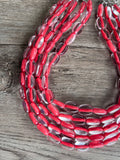 Clear Red Beaded Lucite Chunky Multi Strand Statement Necklace - Lauren