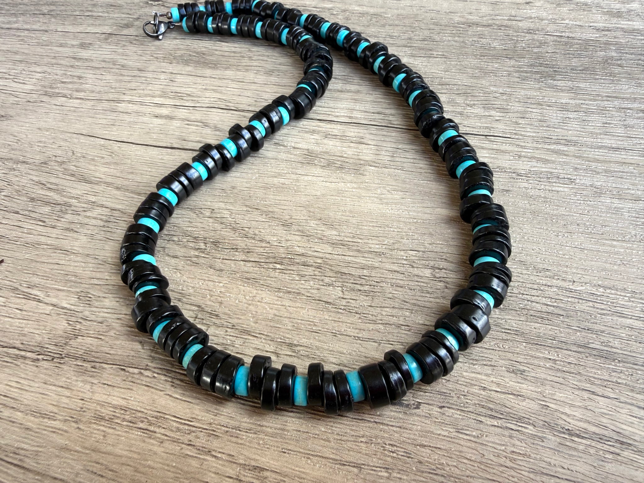 Black Wood Blue Turquoise Beaded Mens Necklace - Dennis – Dana