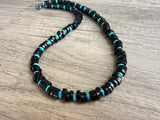 Black Wood Blue Turquoise Beaded Mens Necklace - Dennis