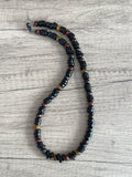Mens Black Wood Tigers Eye Beaded Stone Long Necklace - Mason