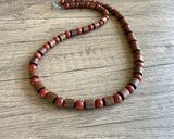 Mens Reddish Brown Jasper Wood Beaded Necklace - Terrance