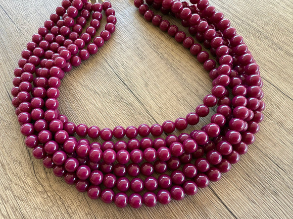 Dark Wine Red Acrylic Beaded Statement Multi Strand Necklace - Alana