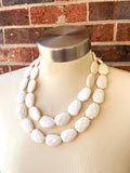 Ivory White Faceted Beaded Multi Strand Chunky Statement Necklace - Jane