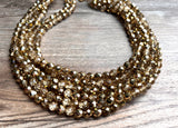 Gold Crystal Faceted Beaded Multi Strand Chunky Statement Necklace - Rebecca