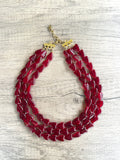 Red Heart Valentines Glass Bead Multi Strand Chunky Statement Necklace